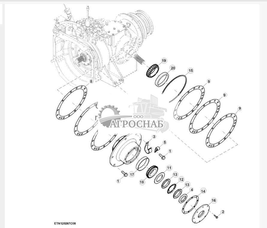 Дифференциал картера коробки передач двигателя, двигатели Tier 2 объемом 6,8 L (3 из 4) 